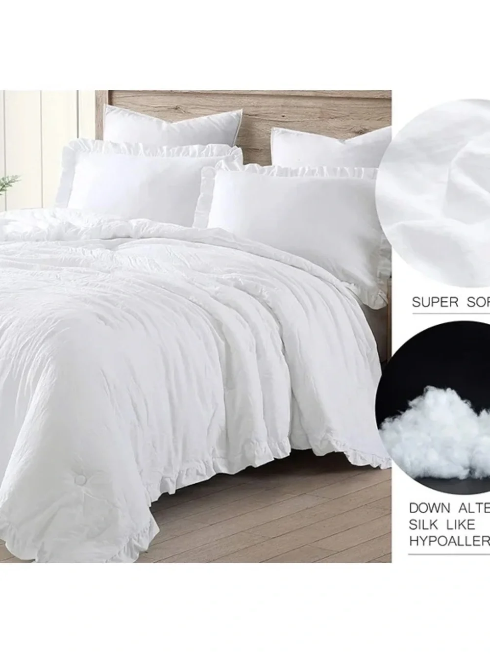 White Ruffled Queen 3 piece Comforter Set